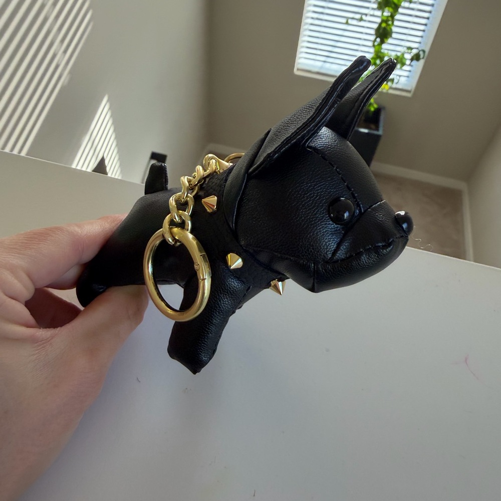 Black Leather Dog Bagchain with Gold Accents